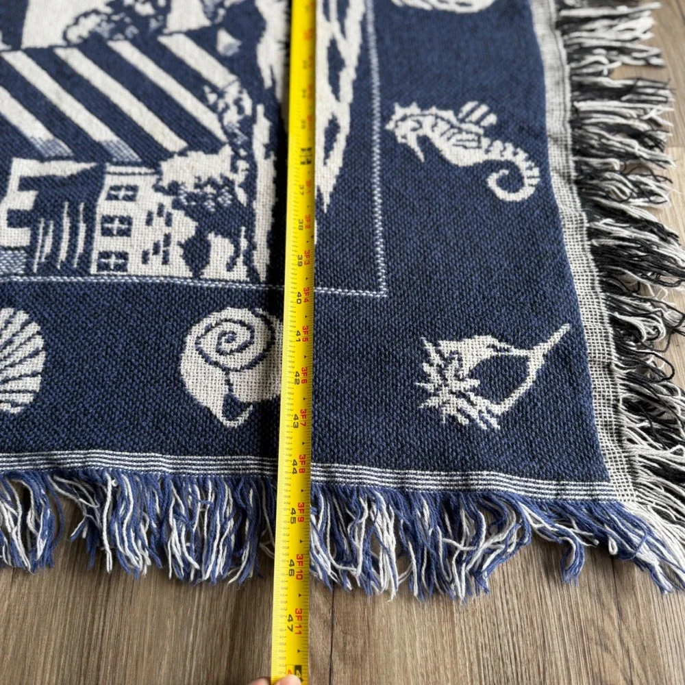 Crown Crafts Woven Tapestry Throw Blanket Lighthouse Nautical Navy Blue 60x46
